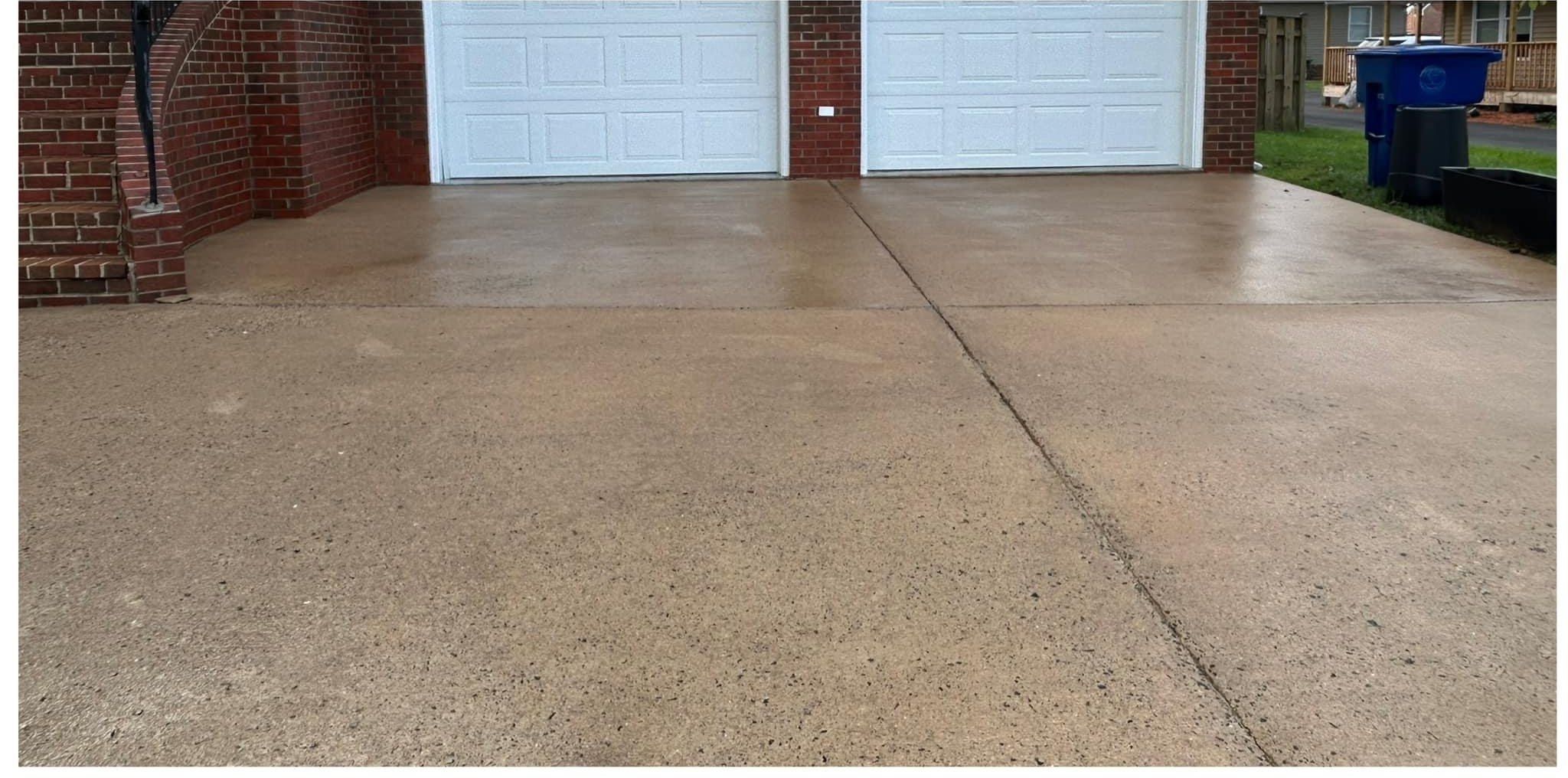 The same driveway after washing, even light concrete