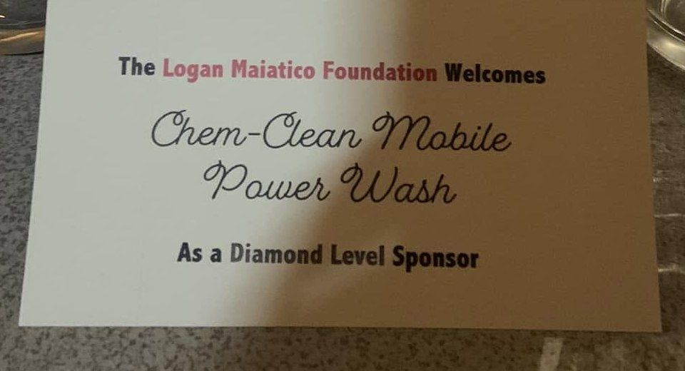 Place card reading: The Logan Maiatico Foundation welcomes Chem-Clean Mobile Power Wash as a Diamond Level Sponsor